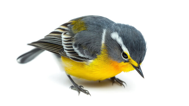 Northern Parula Warbler bird preening isolated on a white background