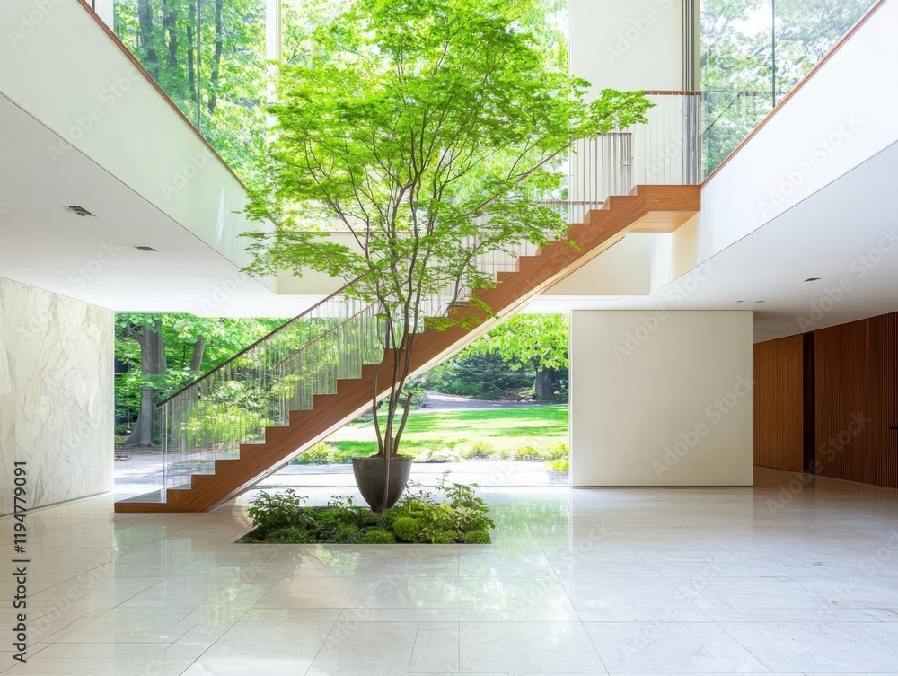 Poster elegant architectural design showcasing clean lines and open spaces in a nature-inspired environment