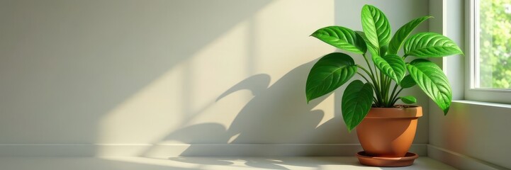 Obraz premium A potted plant with lush green leaves in a corner, foliage, herb garden, nature