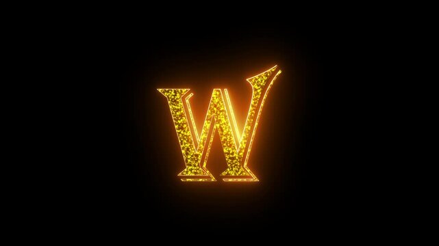 Alphabet W Golden Text Animation. Alphabet Letters Luxury Shiny