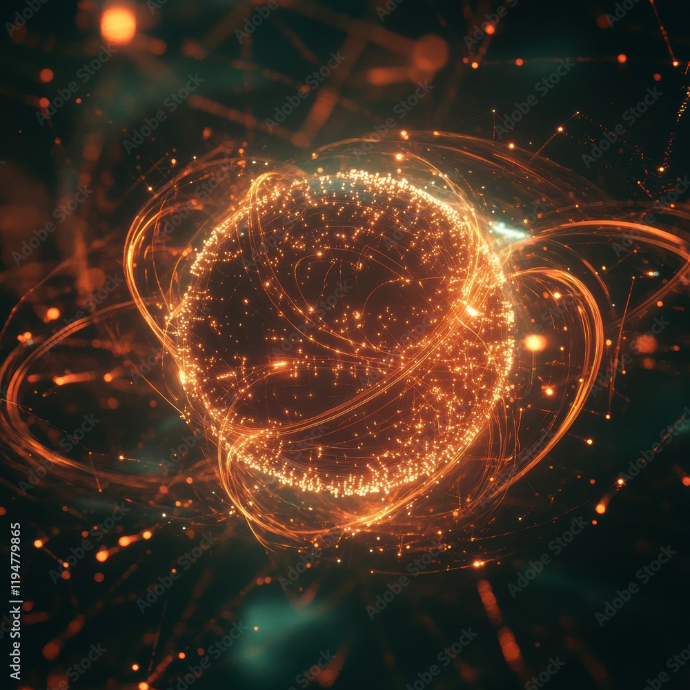 Poster Glowing digital globe with flowing lines and points creates a vibrant display of data and connectivity. Generative AI