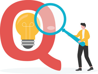 Question, Creative idea, imagination, writing skill or learning and education concept, bending pencil as ''Q'' with bright lightbulb idea.
