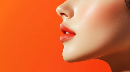 Profile of a woman with vibrant orange lipstick