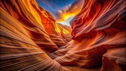 Sunset Illuminates the Swirling Curves of a Sandstone Canyon, a Breathtaking Natural Formation