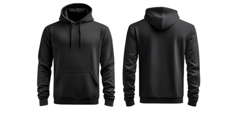 Blank black male hoodie sweatshirt long sleeve with clipping path, mens hoodie with hood for your design mockup for print, isolated on white background. Template sport winter clothes.