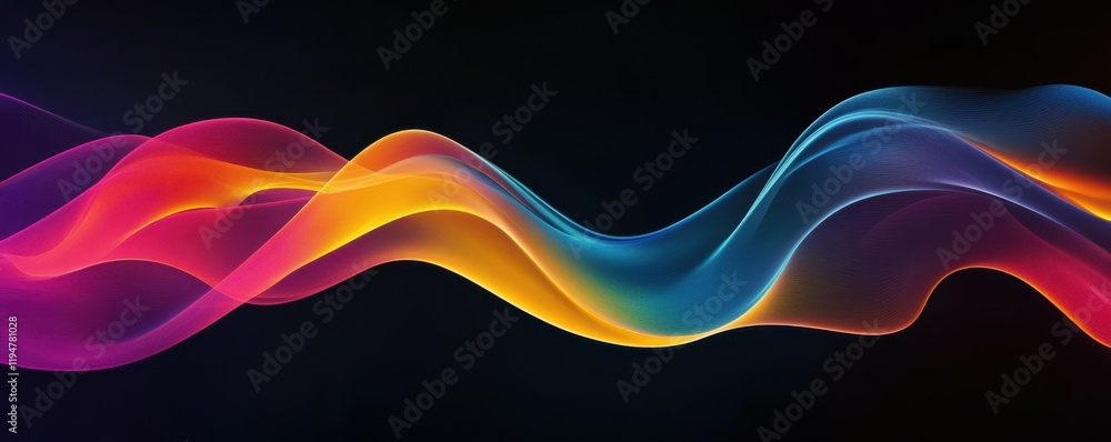 Poster abstract colorful waves, flowing textures, vibrant patterns blending smoothly, dynamic motion on a d