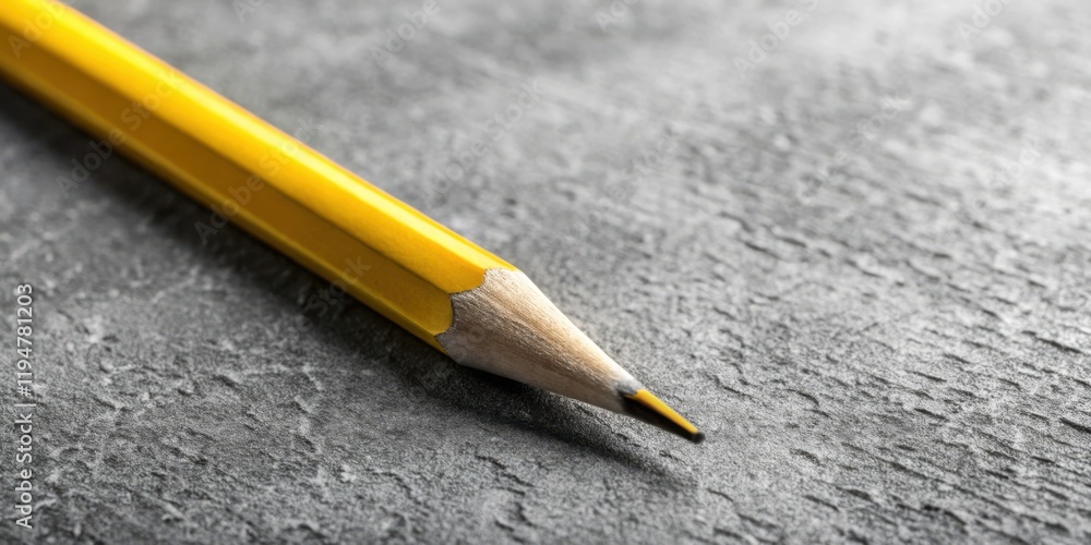 Aufkleber close-up view of a well-used yellow pencil resting on a textured surface