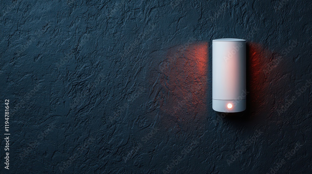 Poster customizable smart home security concept. modern wireless security sensor with red led light mounted
