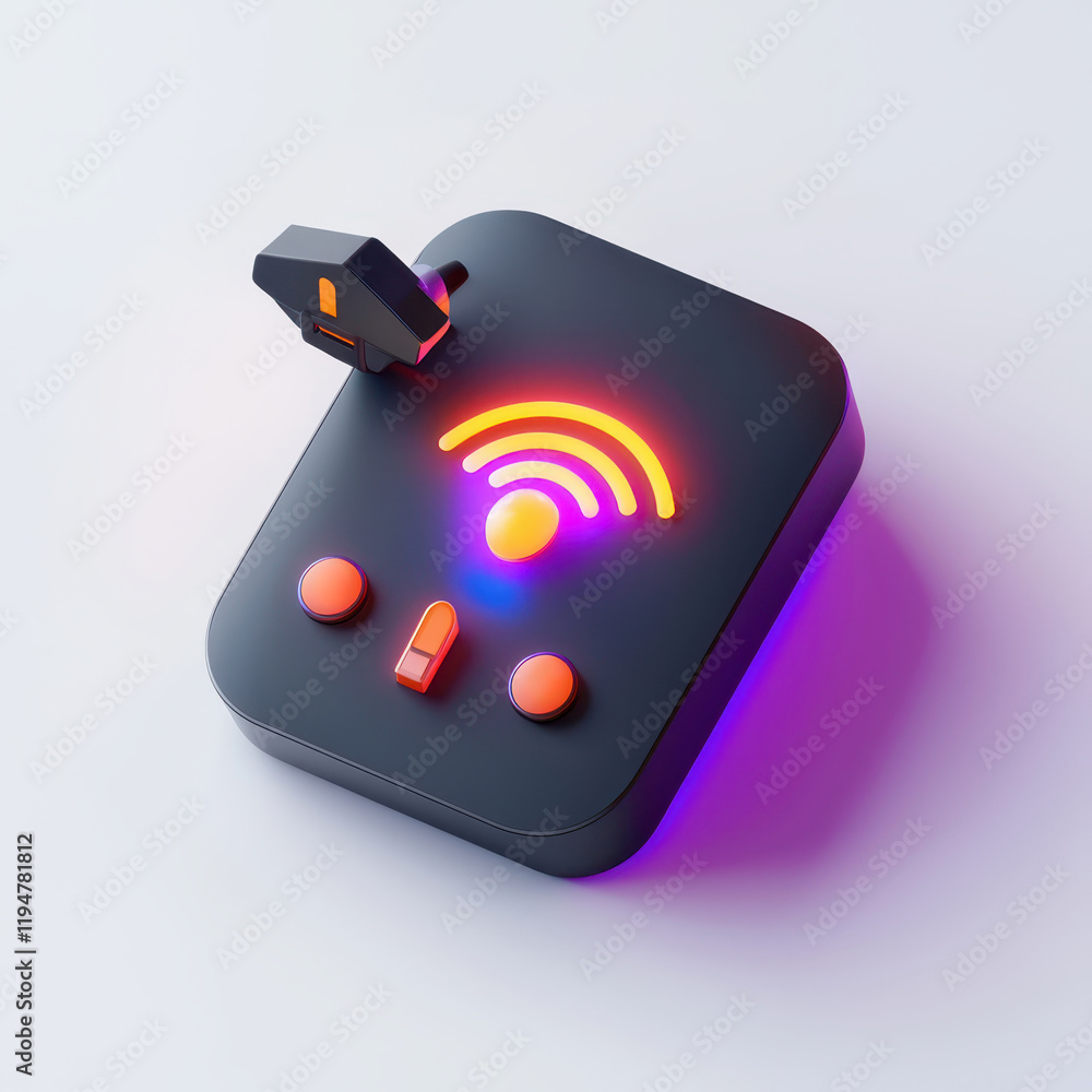 Poster customizable smart home security concept. modern wi-fi router with colorful led indicators and usb p