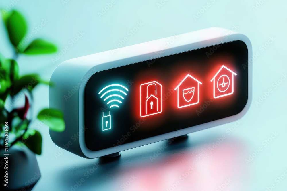 Poster customizable smart home security concept. smart home device with wireless connectivity indicators an