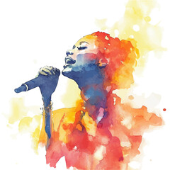 A watercolor of soul music, with musical notes rising in a rhythmic flow, isolated on a white background. Soul music vector.
