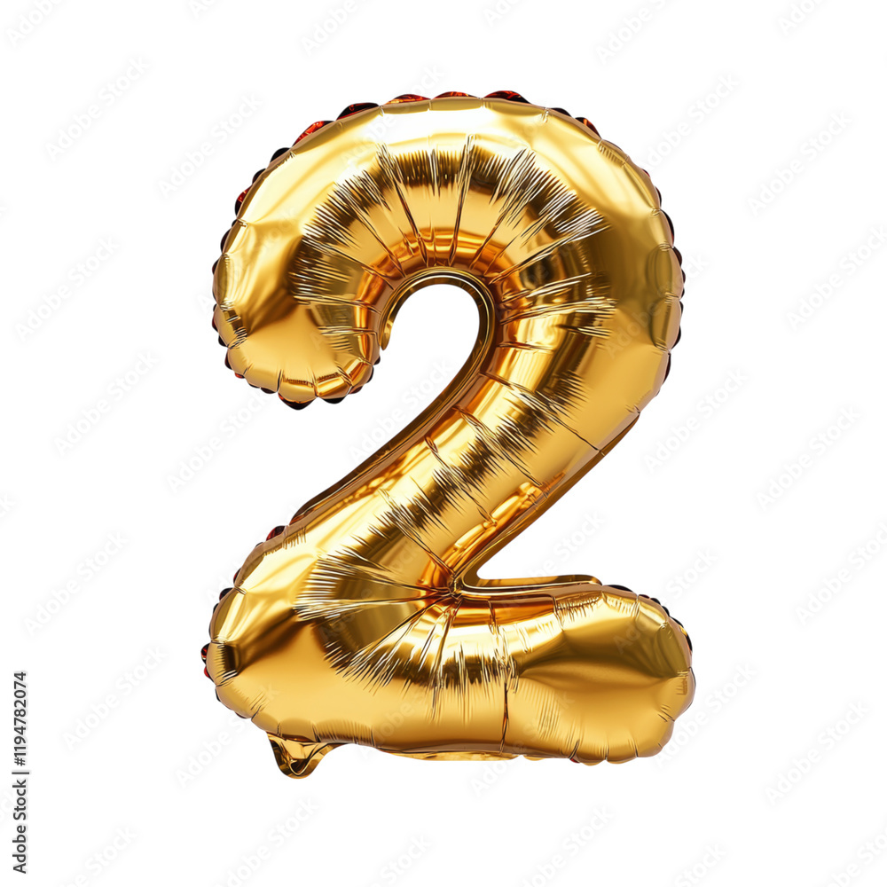 Wall mural golden number two balloon on a transparent background isolated on transparent background