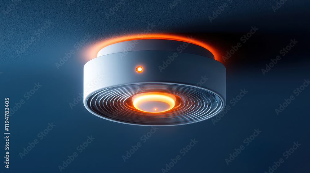 Poster customizable smart home security concept. modern ceiling light fixture with warm glow and circular d