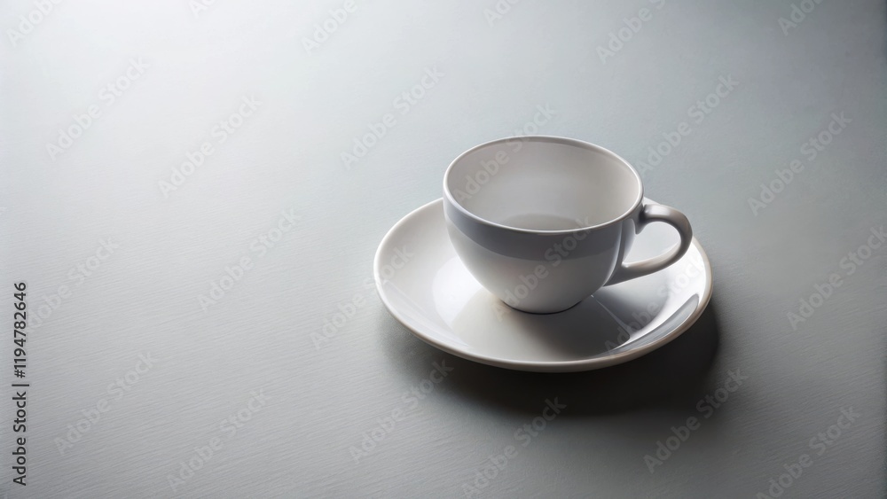 Poster a solitary empty porcelain teacup rests on a matching saucer, a minimalist still life on a subtle te