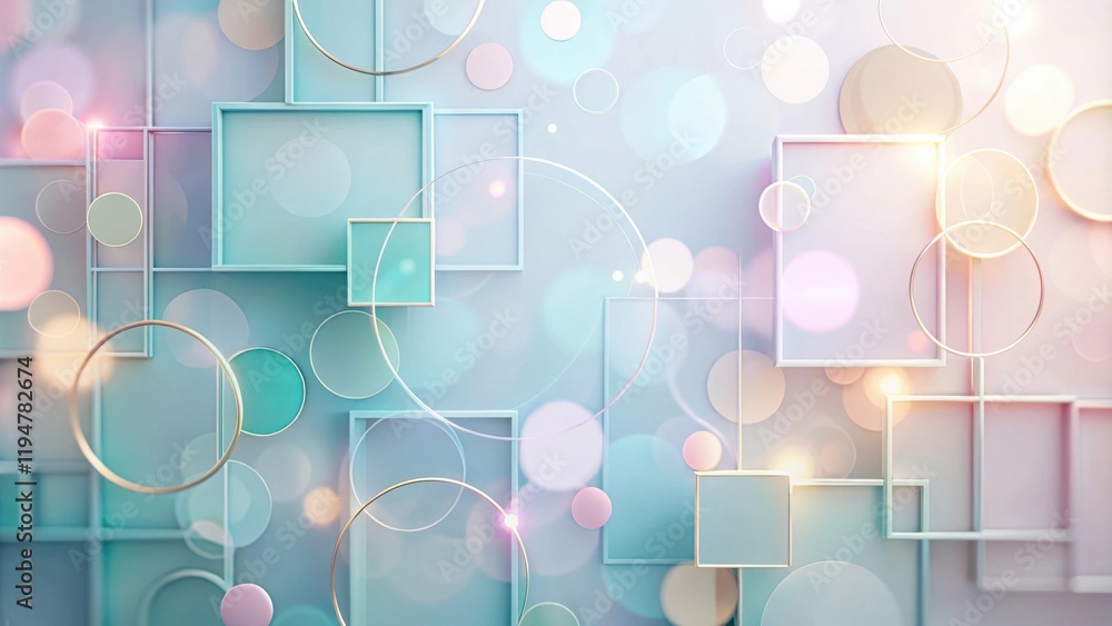 Poster abstract pastel geometric shapes and glowing bokeh backdrop for modern design projects