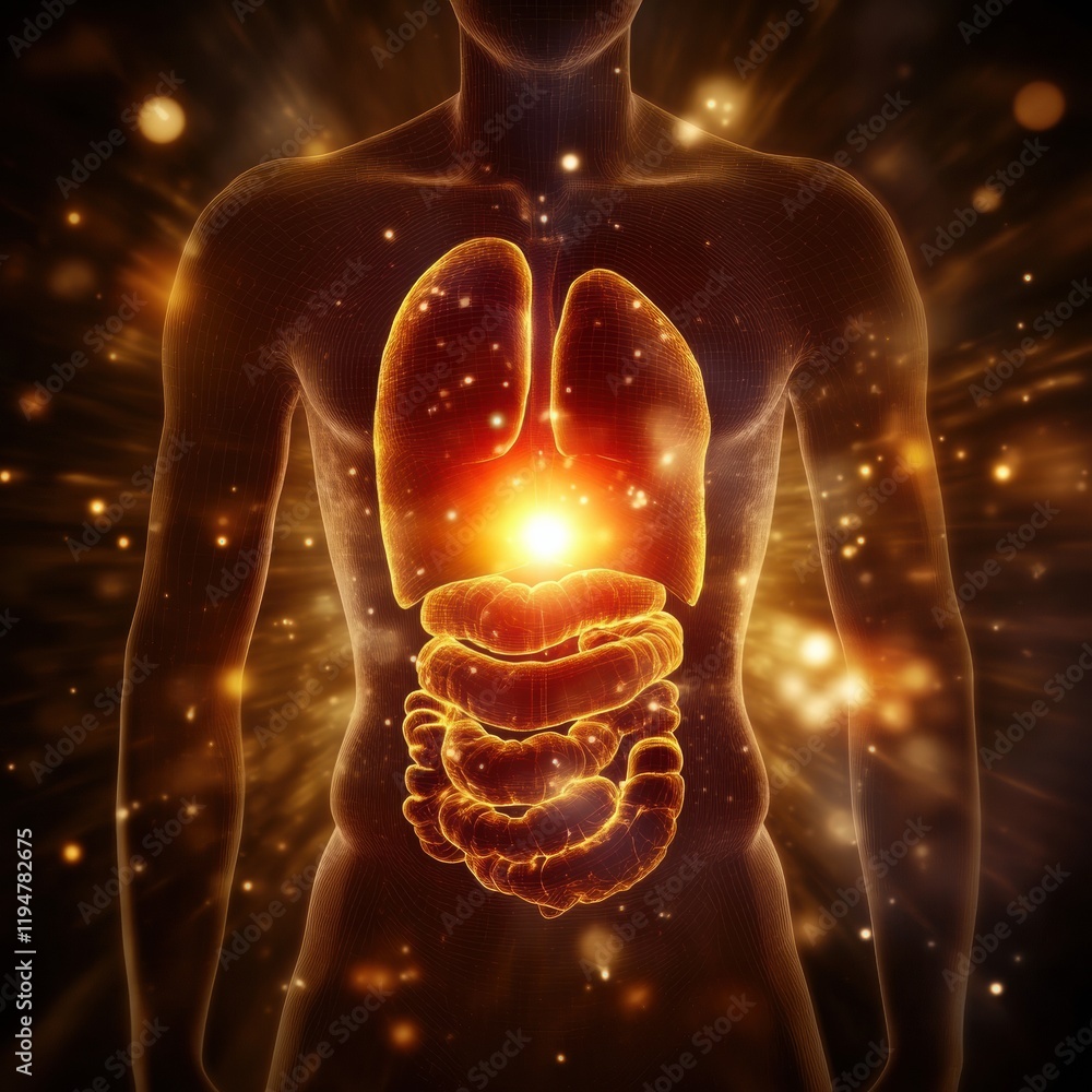 Aufkleber glowing human torso with vibrant red focal point symbolizing energy and vitality. generative ai