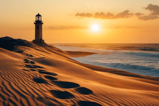 A lighthouse in the middle of a desert.
