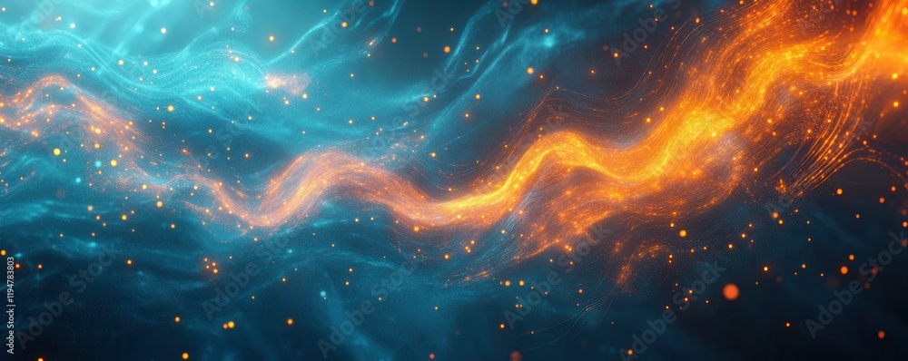 Poster abstract digital network background with glowing connections and data streams in vibrant blue and or