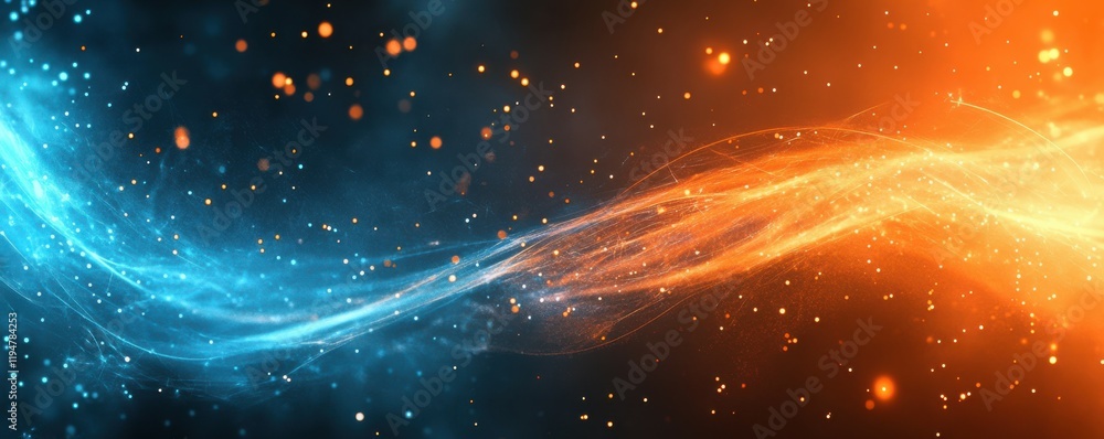 Poster abstract digital network background with glowing connections and data streams in vibrant blue and or