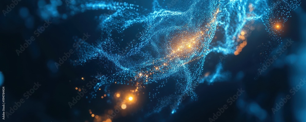 Poster abstract digital network connections glowing in dark blue, futuristic data concept, dynamic tech vis