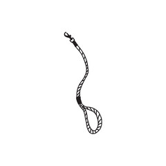 A minimalistic drawing of a dog leash, featuring a looped handle and a secure clip for attachment. Suitable for pet-themed designs or educational materials.