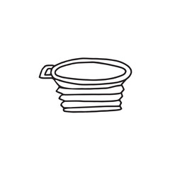 Black-and-white illustration of a collapsible bowl for water or food. The perfect accessory for walking your dog or traveling.