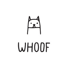 Minimalistic dog icon with the word “Whoof.” Perfect for branding, pet care, and dog-related themes.