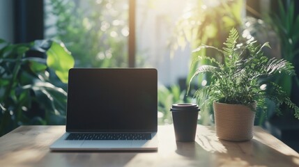 Mockup blank screen portable tablet with keyboard and camera on wooden table, vertical view.