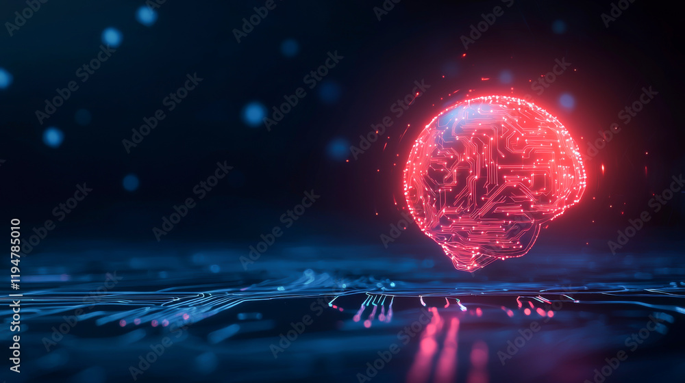 Poster a futuristic image of a glowing brain symbolizing advanced technology and innovation.