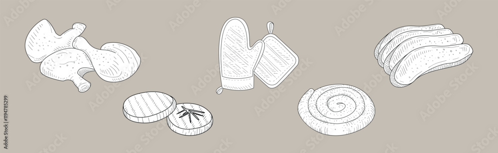 Poster grill and barbecue cookout element and object vector set