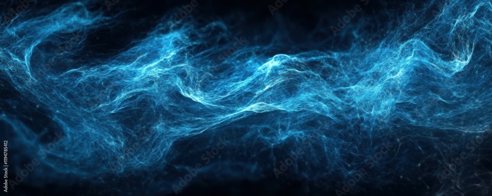 Poster abstract digital wave, glowing particles, technology background with blue tones, intricate lines and