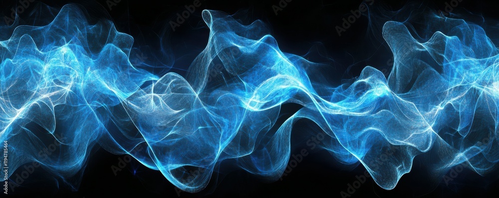 Poster abstract digital wave, glowing particles, technology background with blue tones, intricate lines and