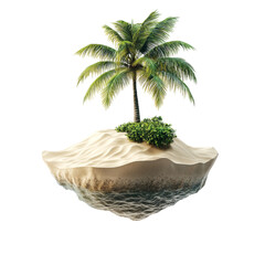 Obraz premium Tropical Island with Palm Tree and Isolated Beach Scene Isolated on transparent background