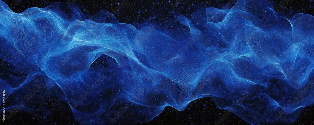 Poster abstract digital wave, glowing particles, technology background with blue tones, intricate lines and