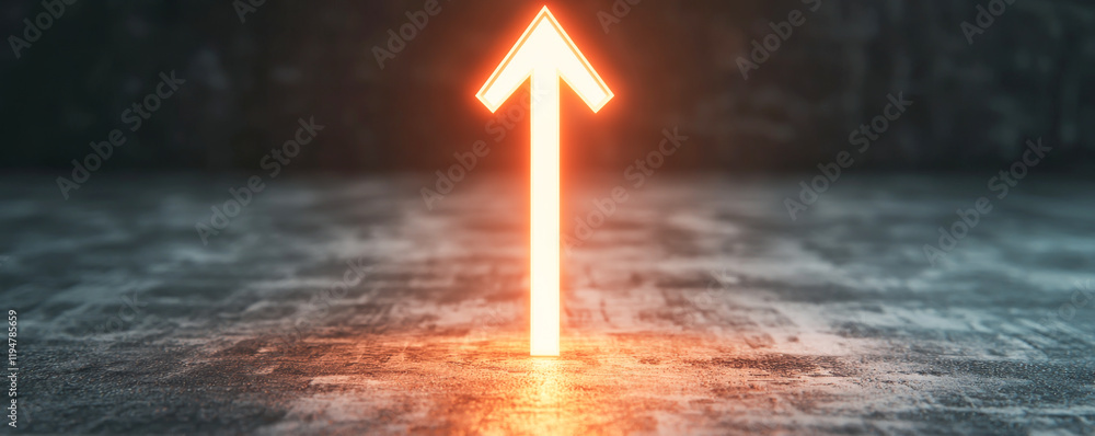 Poster a glowing arrow symbol represents direction and progress in a digital environment.