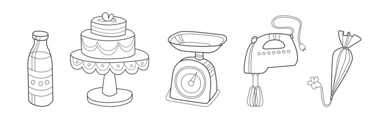 Baking Kitchen Object and Item Doodle Line Vector Set