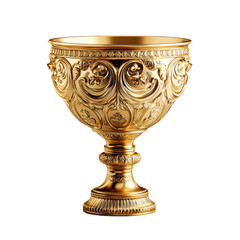 Elegant Golden Trophy with Intricate Floral Designs Isolated on transparent background