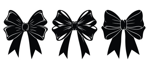 Decorative Bow Silhouette Set vector with white background 
