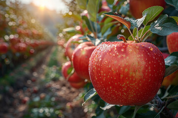 Obraz premium Generative AI Portrait of happy Person in Fruit Garden Farm Surrounded by Fruit Trees