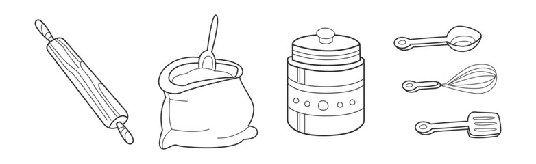 Baking Kitchen Object and Item Doodle Line Vector Set