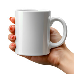Hand Holding Blank White Coffee Mug Isolated on transparent background