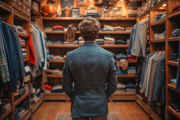 Obraz premium Dapper Gentleman Browsing Through an Elegant Menswear Store Full