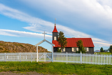 The historic Black Church, Kirkjubæjarkirkja, located on Hróarstunguvegur, is Iceland’s oldest wooden church, constructed in 1851