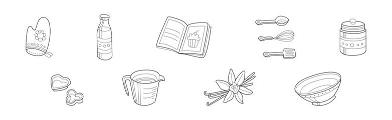 Baking Kitchen Object and Item Doodle Line Vector Set