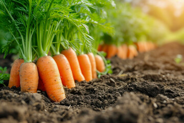 Fresh Carrots Growing in Fertile Soil in an Organic Garden Durin