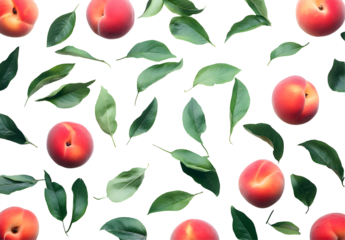 Peaches and Leaves Pattern Isolated on Transparent Background