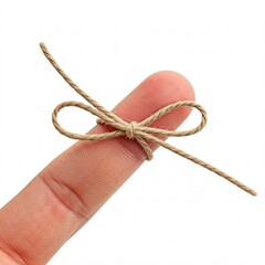 Finger tied with twine on a white background. Isolated