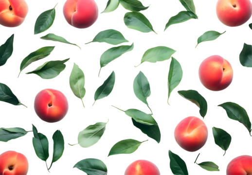 Peaches and Leaves Pattern Isolated on Transparent Background