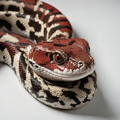 Obraz premium A red-tailed boa with its distinctive red markings on a white background.