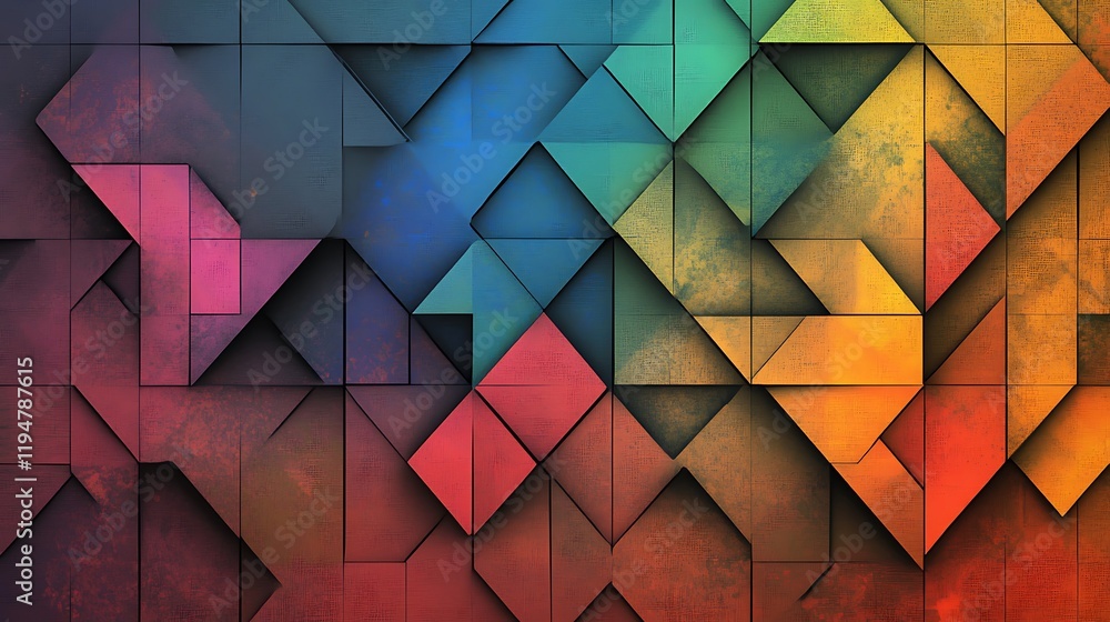 Aufkleber vibrant abstract artwork featuring a geometric pattern of colorful triangles and squares. the textur